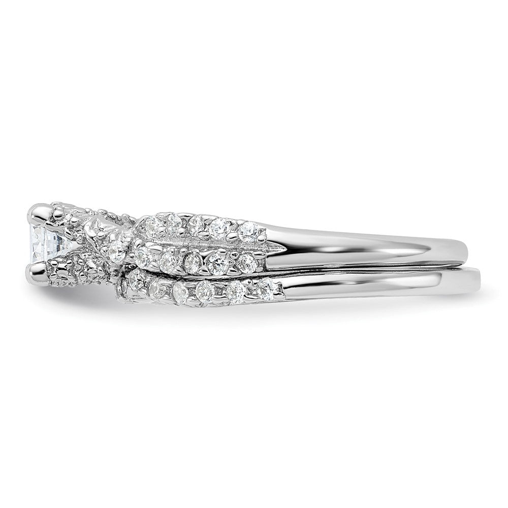 Sterlingsilber Rhodiniert 2 Stück Zirkonia Hochzeit Set Ring (size 6 Nur)