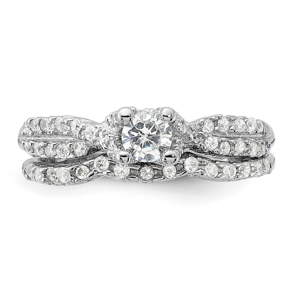 Sterlingsilber Rhodiniert 2 Stück Zirkonia Hochzeit Set Ring (size 6 Nur)
