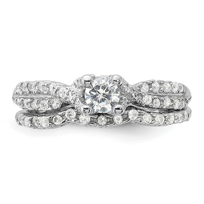 Sterlingsilber Rhodiniert 2 Stück Zirkonia Hochzeit Set Ring (size 6 Nur)