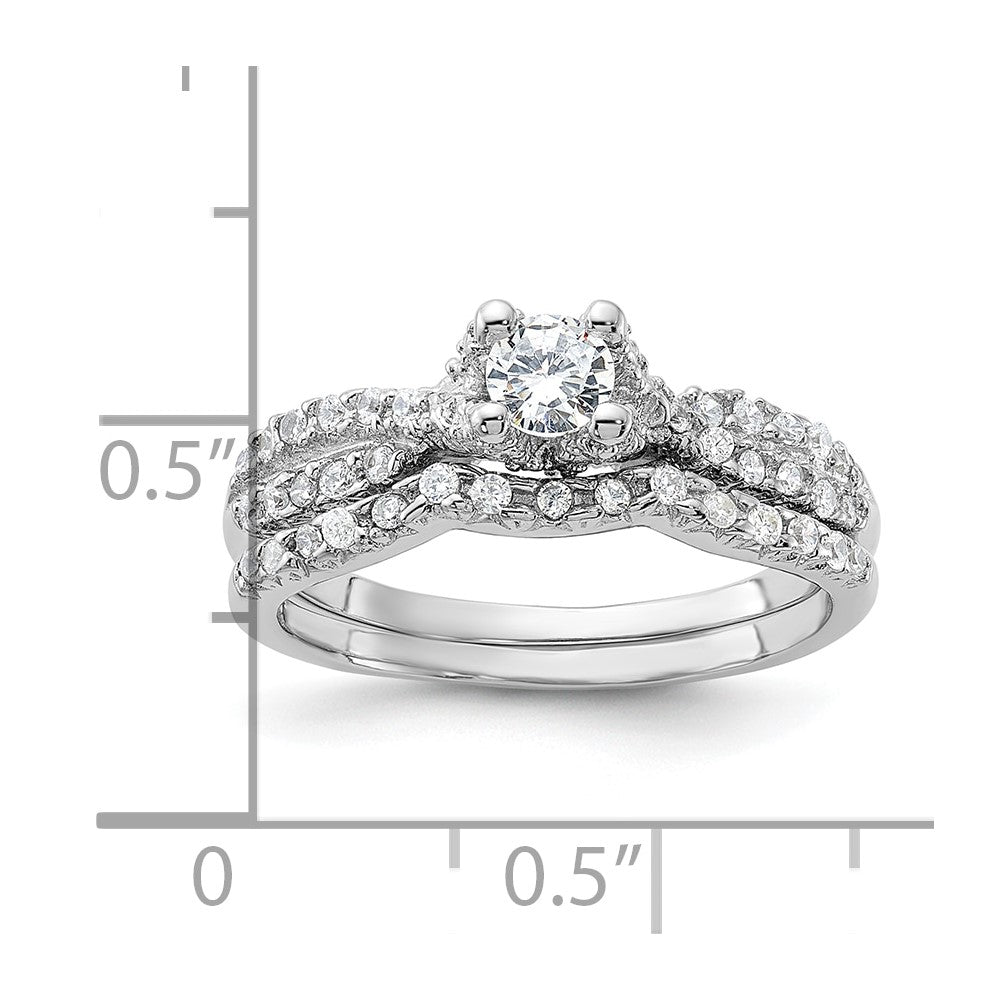 Sterlingsilber Rhodiniert 2 Stück Zirkonia Hochzeit Set Ring (size 6 Nur)