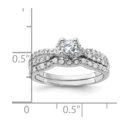 Sterlingsilber Rhodiniert 2 Stück Zirkonia Hochzeit Set Ring (size 6 Nur)