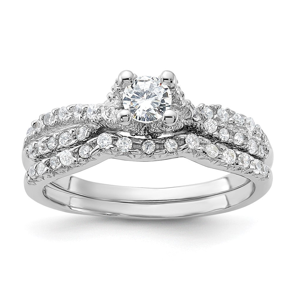 Sterlingsilber Rhodiniert 2 Stück Zirkonia Hochzeit Set Ring (size 6 Nur)