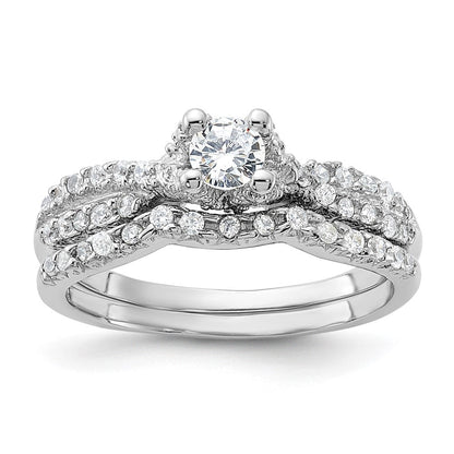 Sterlingsilber Rhodiniert 2 Stück Zirkonia Hochzeit Set Ring (size 6 Nur)