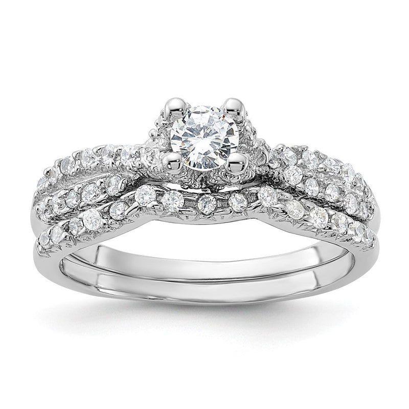 Sterlingsilber Rhodiniert 2 Stück Zirkonia Hochzeit Set Ring (size 6 Nur)