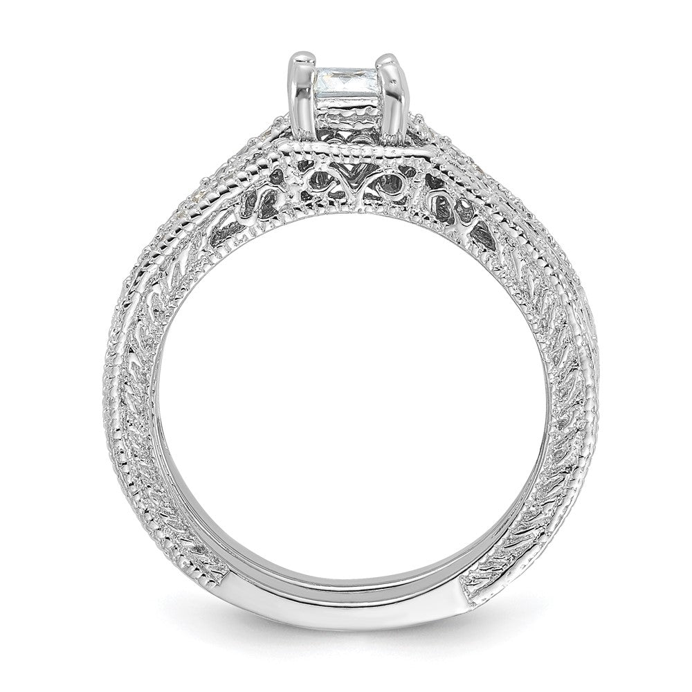 Sterlingsilber Rhodiniert 2 Stück Zirkonia Hochzeit Set Ring (size 6 Nur)