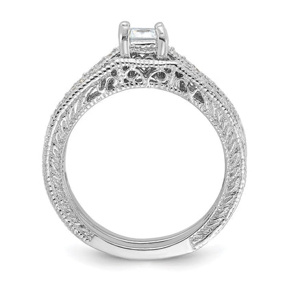 Sterlingsilber Rhodiniert 2 Stück Zirkonia Hochzeit Set Ring (size 6 Nur)