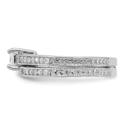Sterlingsilber Rhodiniert 2 Stück Zirkonia Hochzeit Set Ring (size 6 Nur)