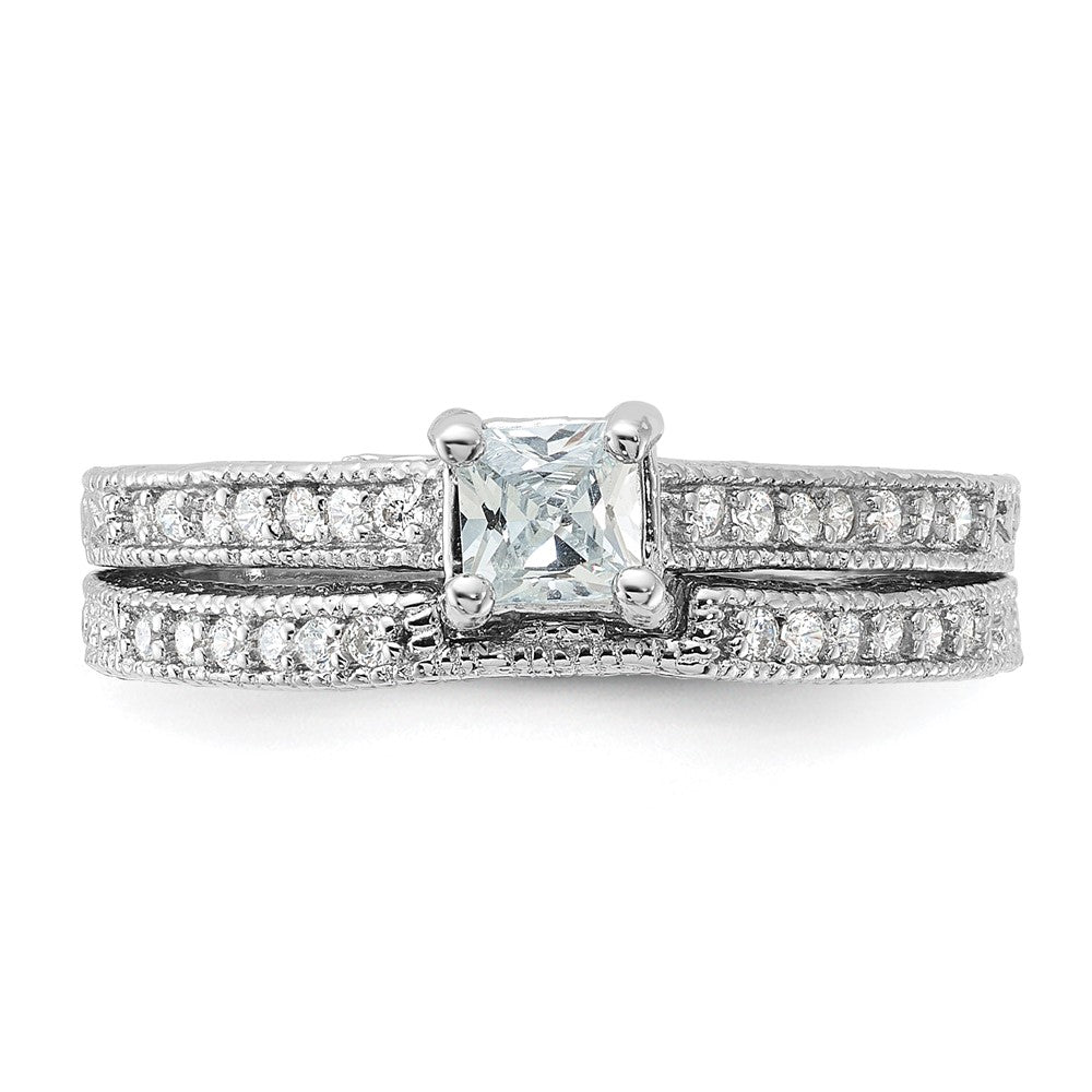 Sterlingsilber Rhodiniert 2 Stück Zirkonia Hochzeit Set Ring (size 6 Nur)