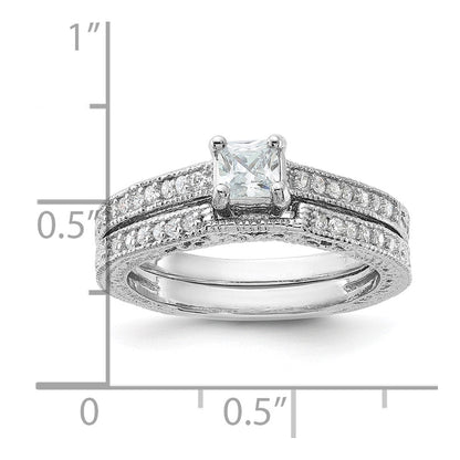 Sterlingsilber Rhodiniert 2 Stück Zirkonia Hochzeit Set Ring (size 6 Nur)