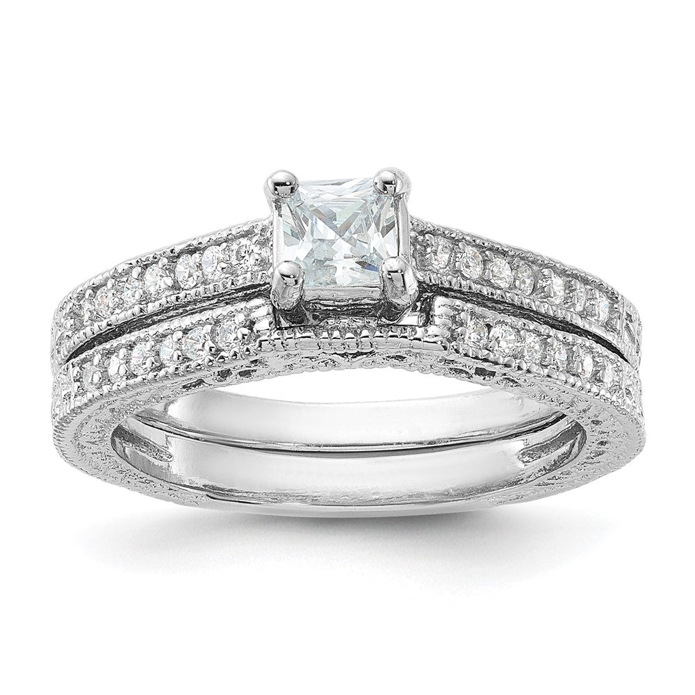 Sterlingsilber Rhodiniert 2 Stück Zirkonia Hochzeit Set Ring (size 6 Nur)