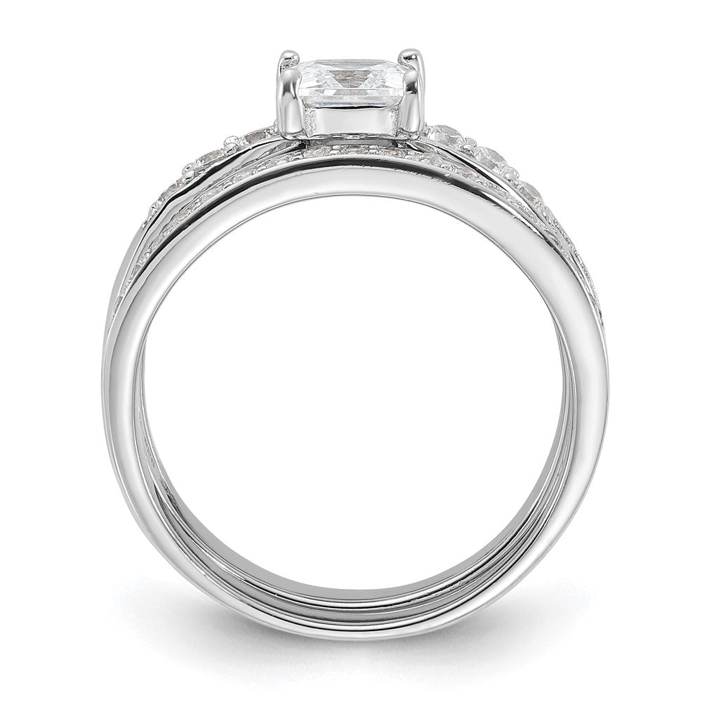 Sterlingsilber Rhodiniert Zirkonia 3 Stück Hochzeit Set Ring (size 6 Nur)
