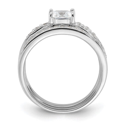 Sterlingsilber Rhodiniert Zirkonia 3 Stück Hochzeit Set Ring (size 6 Nur)