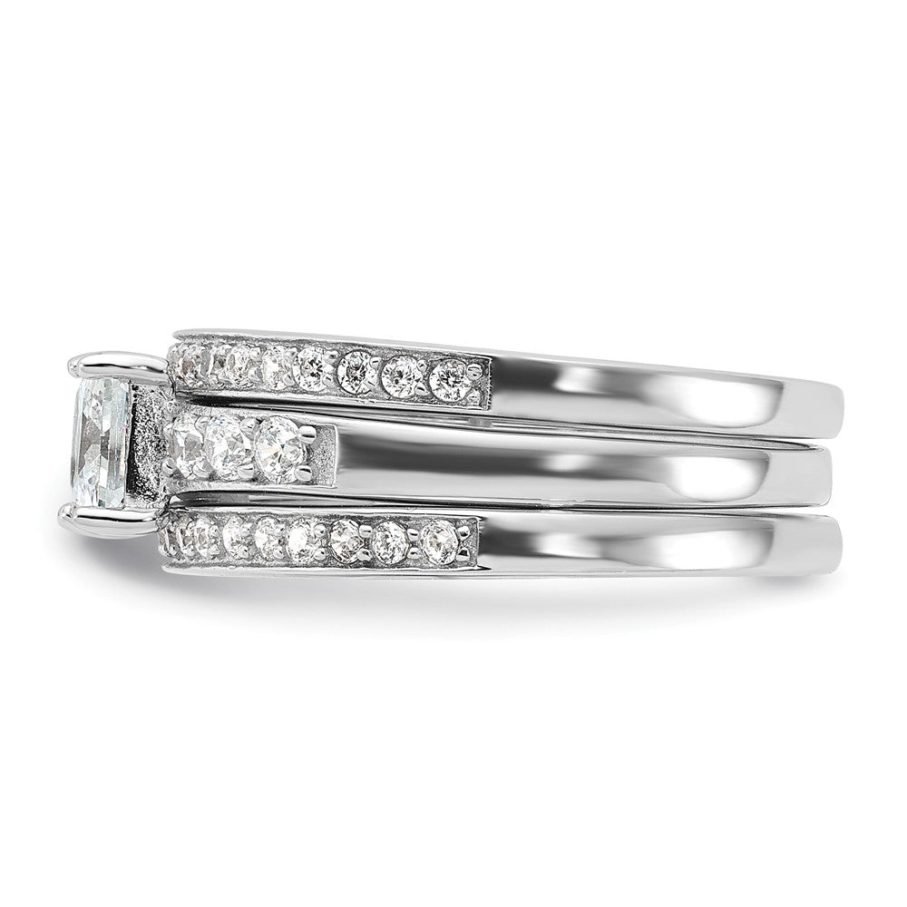 Sterlingsilber Rhodiniert Zirkonia 3 Stück Hochzeit Set Ring (size 6 Nur)