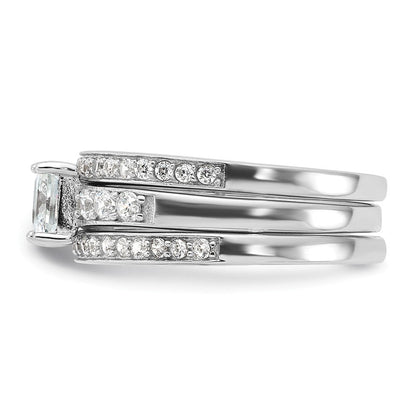 Sterlingsilber Rhodiniert Zirkonia 3 Stück Hochzeit Set Ring (size 6 Nur)