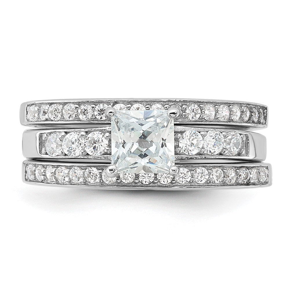 Sterlingsilber Rhodiniert Zirkonia 3 Stück Hochzeit Set Ring (size 6 Nur)