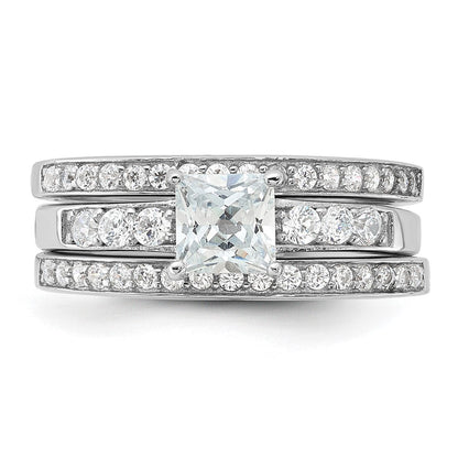 Sterlingsilber Rhodiniert Zirkonia 3 Stück Hochzeit Set Ring (size 6 Nur)