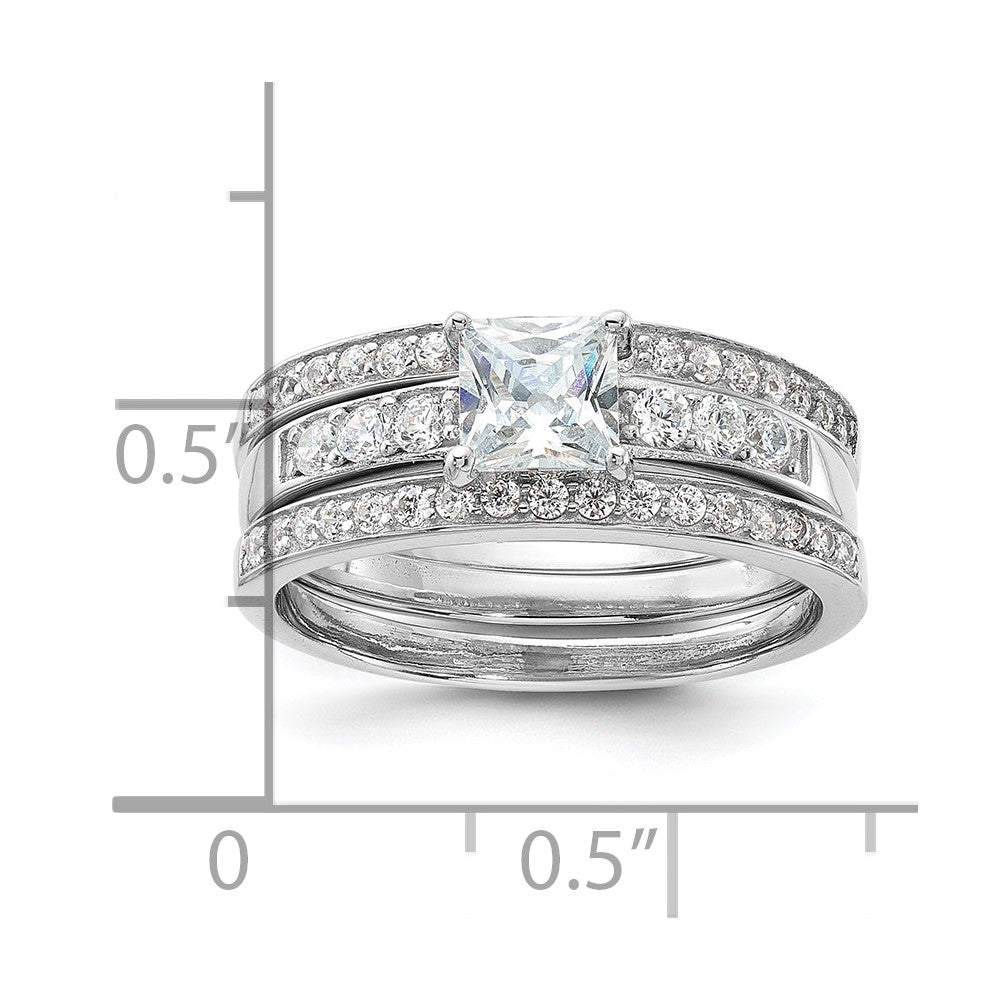 Sterlingsilber Rhodiniert Zirkonia 3 Stück Hochzeit Set Ring (size 6 Nur)