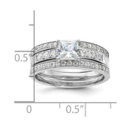 Sterlingsilber Rhodiniert Zirkonia 3 Stück Hochzeit Set Ring (size 6 Nur)
