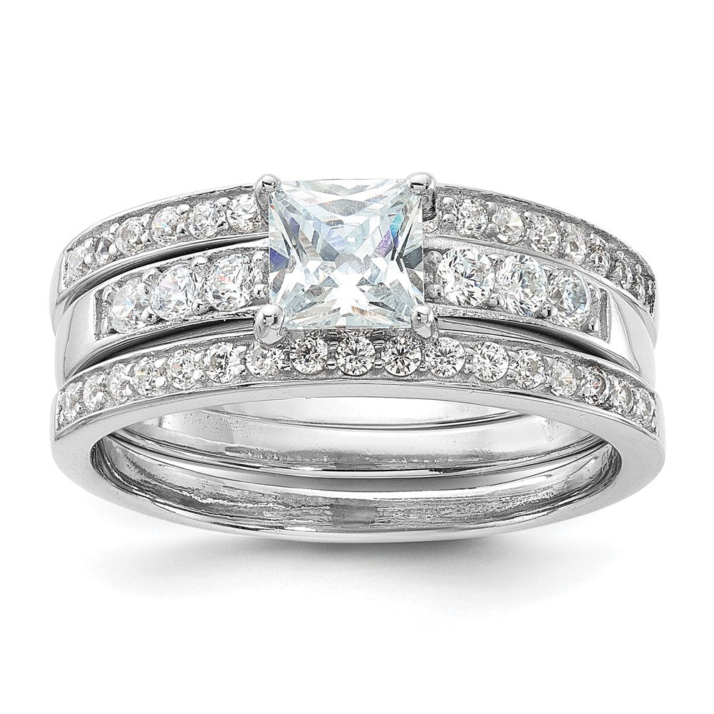 Sterlingsilber Rhodiniert Zirkonia 3 Stück Hochzeit Set Ring (size 6 Nur)