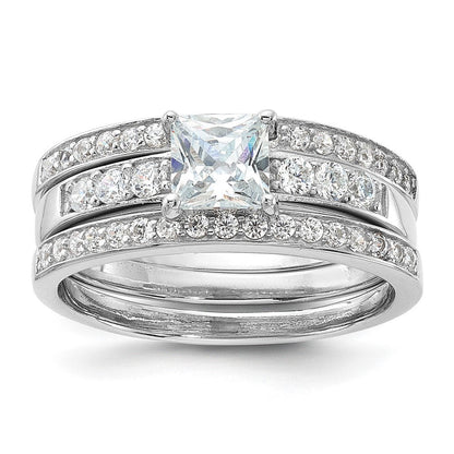 Sterlingsilber Rhodiniert Zirkonia 3 Stück Hochzeit Set Ring (size 6 Nur)