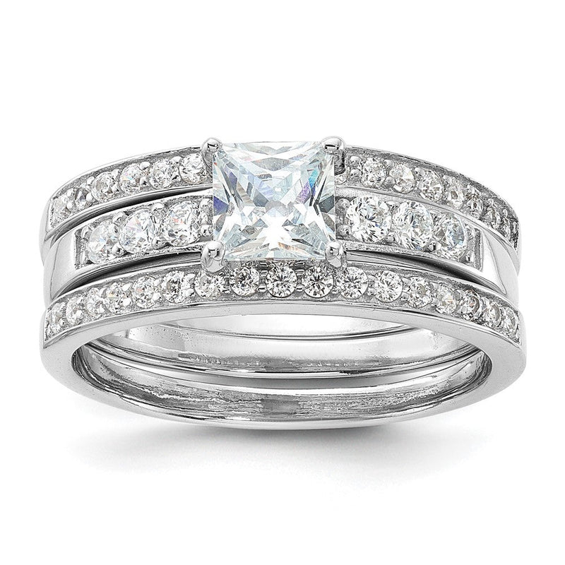 Sterlingsilber Rhodiniert Zirkonia 3 Stück Hochzeit Set Ring (size 6 Nur)