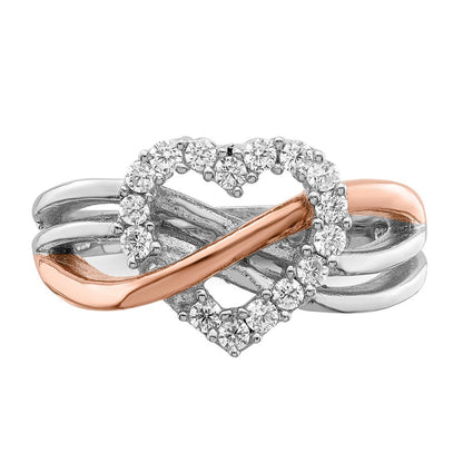 Sterlingsilber und Vermeil Poliert Zirkonia Herz Ring