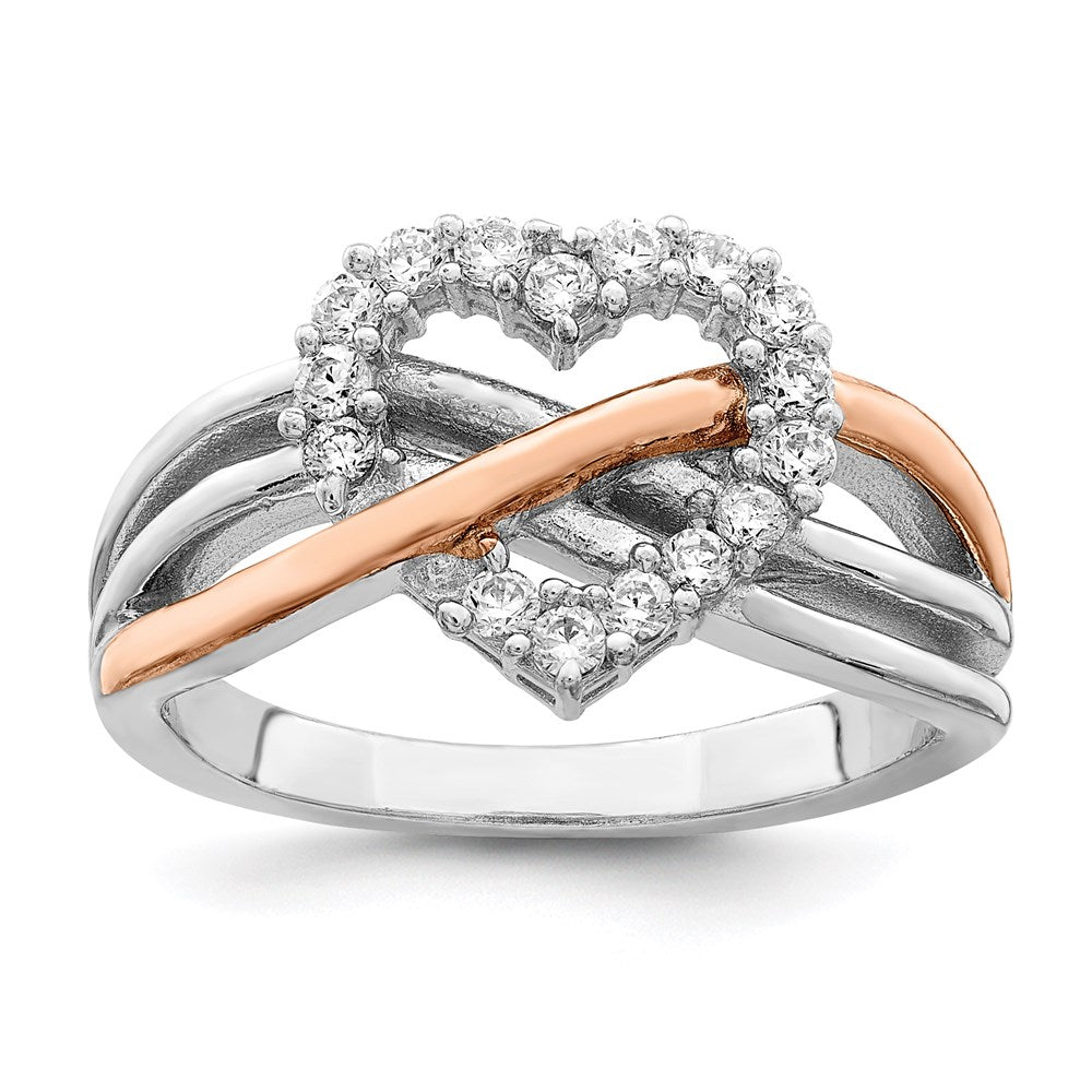 Sterlingsilber und Vermeil Poliert Zirkonia Herz Ring