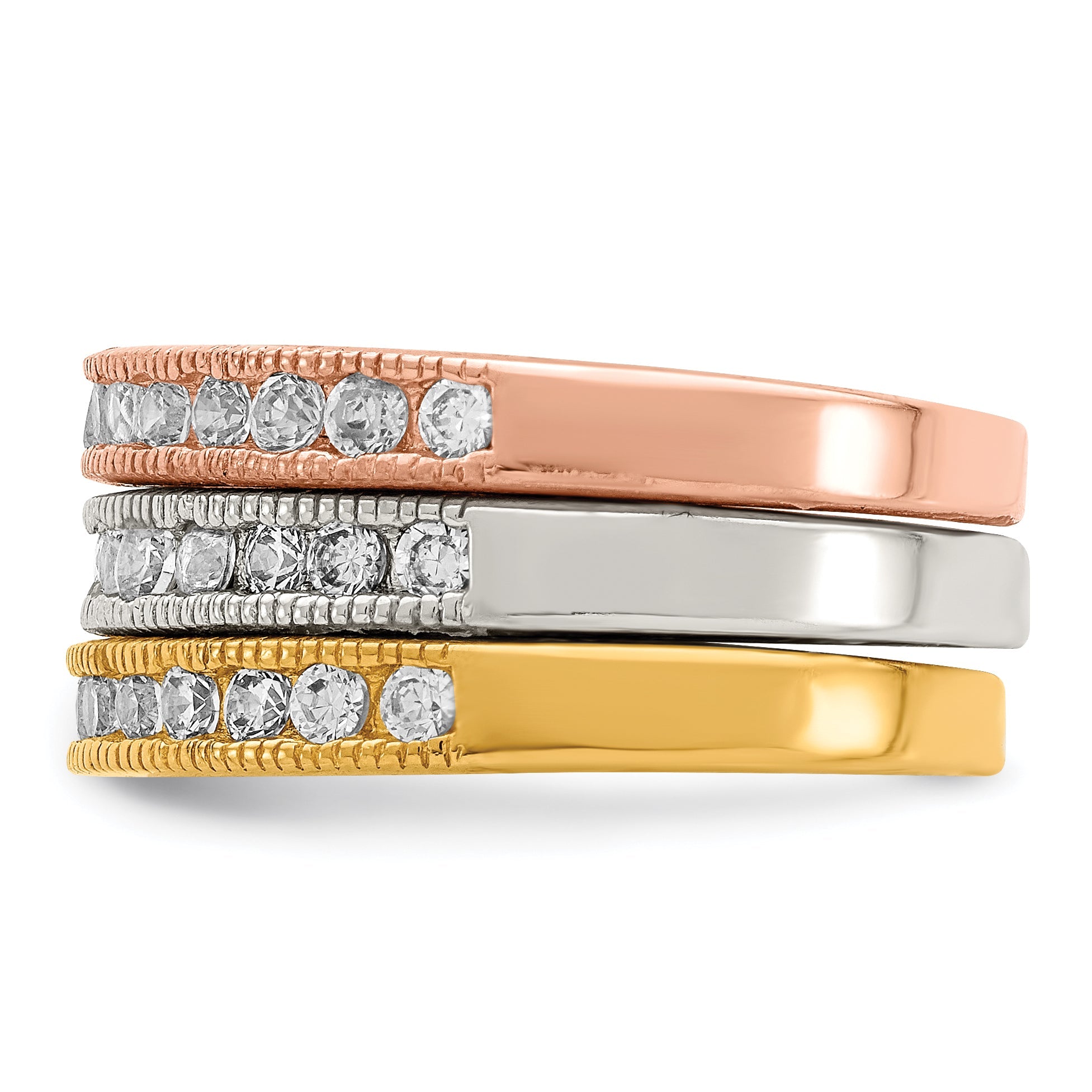Sterlingsilber Vermeil Poliert Trio Zirkonia Rings