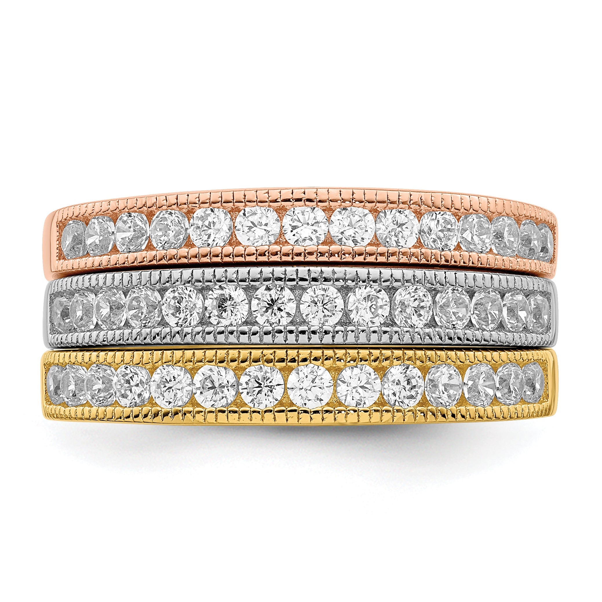 Sterlingsilber Vermeil Poliert Trio Zirkonia Rings