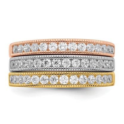 Sterlingsilber Vermeil Poliert Trio Zirkonia Rings