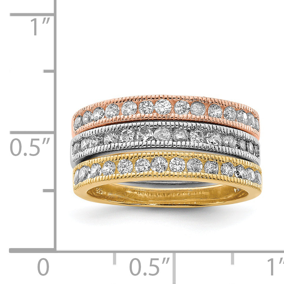Sterlingsilber Vermeil Poliert Trio Zirkonia Rings