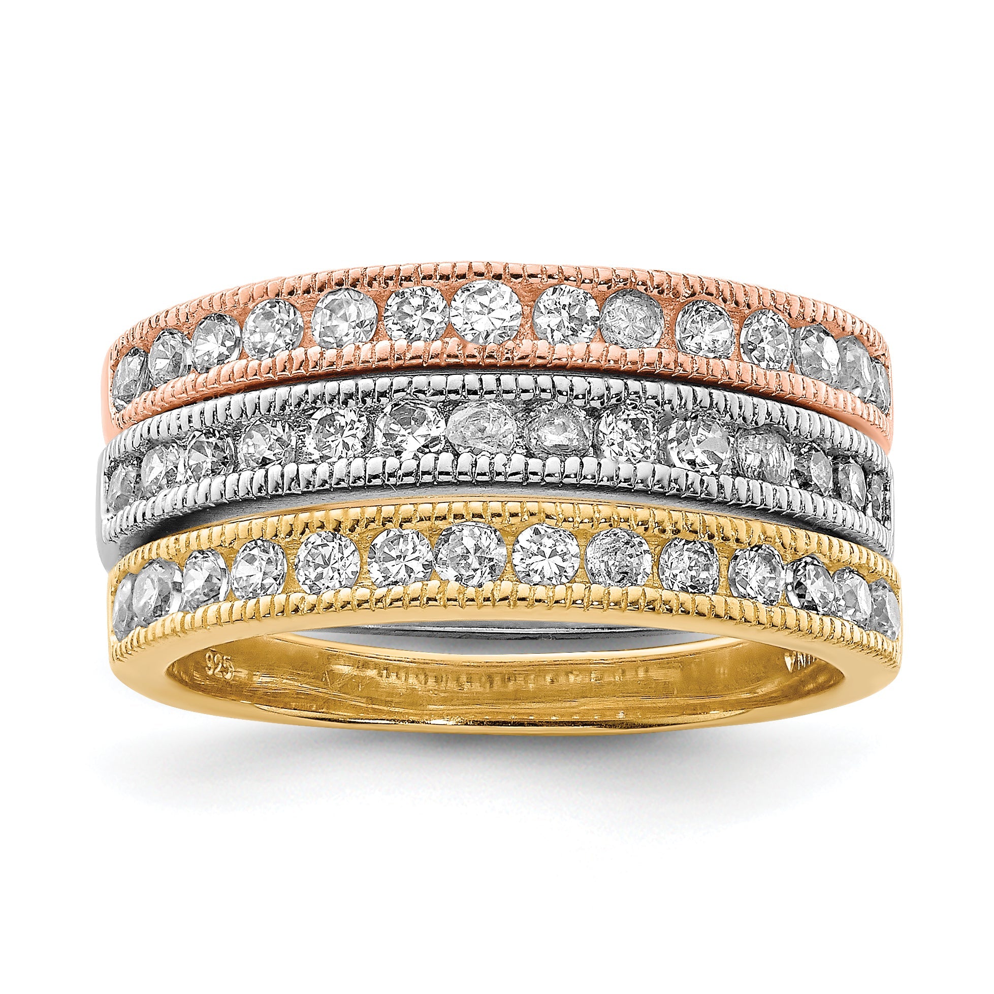 Sterlingsilber Vermeil Poliert Trio Zirkonia Rings