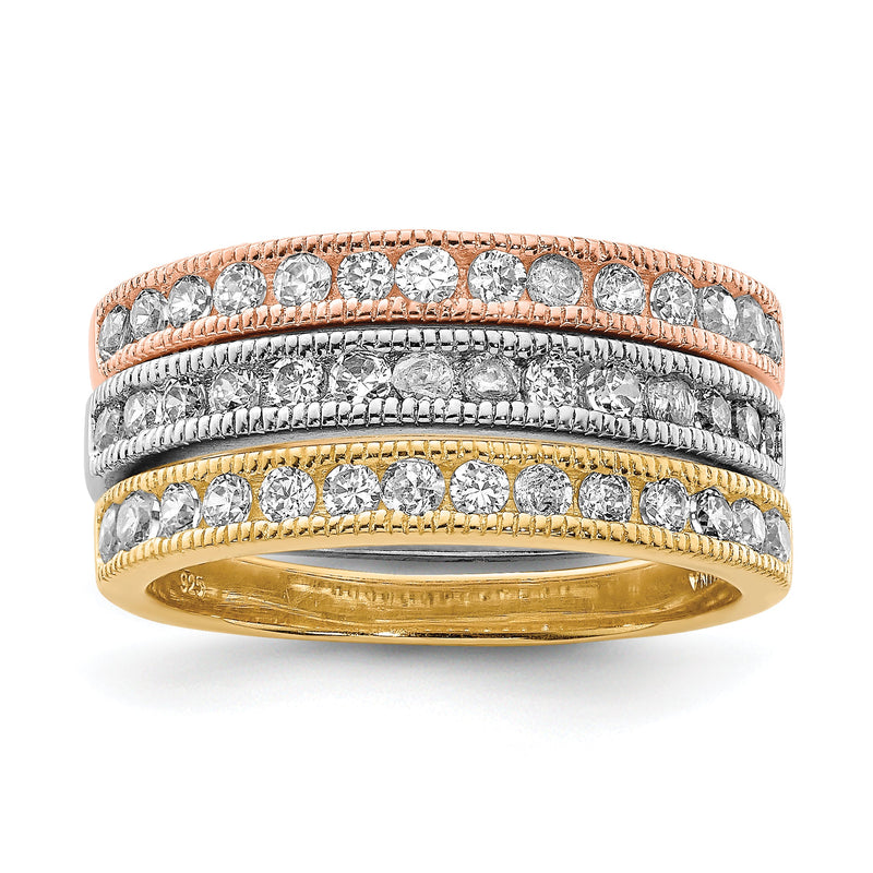Sterlingsilber Vermeil Poliert Trio Zirkonia Rings
