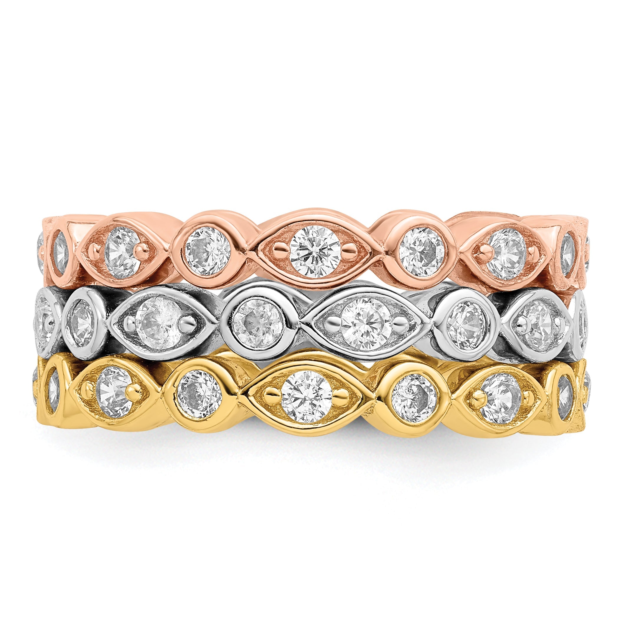 Sterlingsilber Vermeil Trio Zirkonia Rings