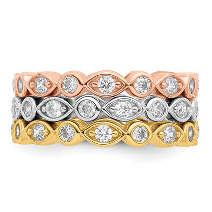 Sterlingsilber Vermeil Trio Zirkonia Rings