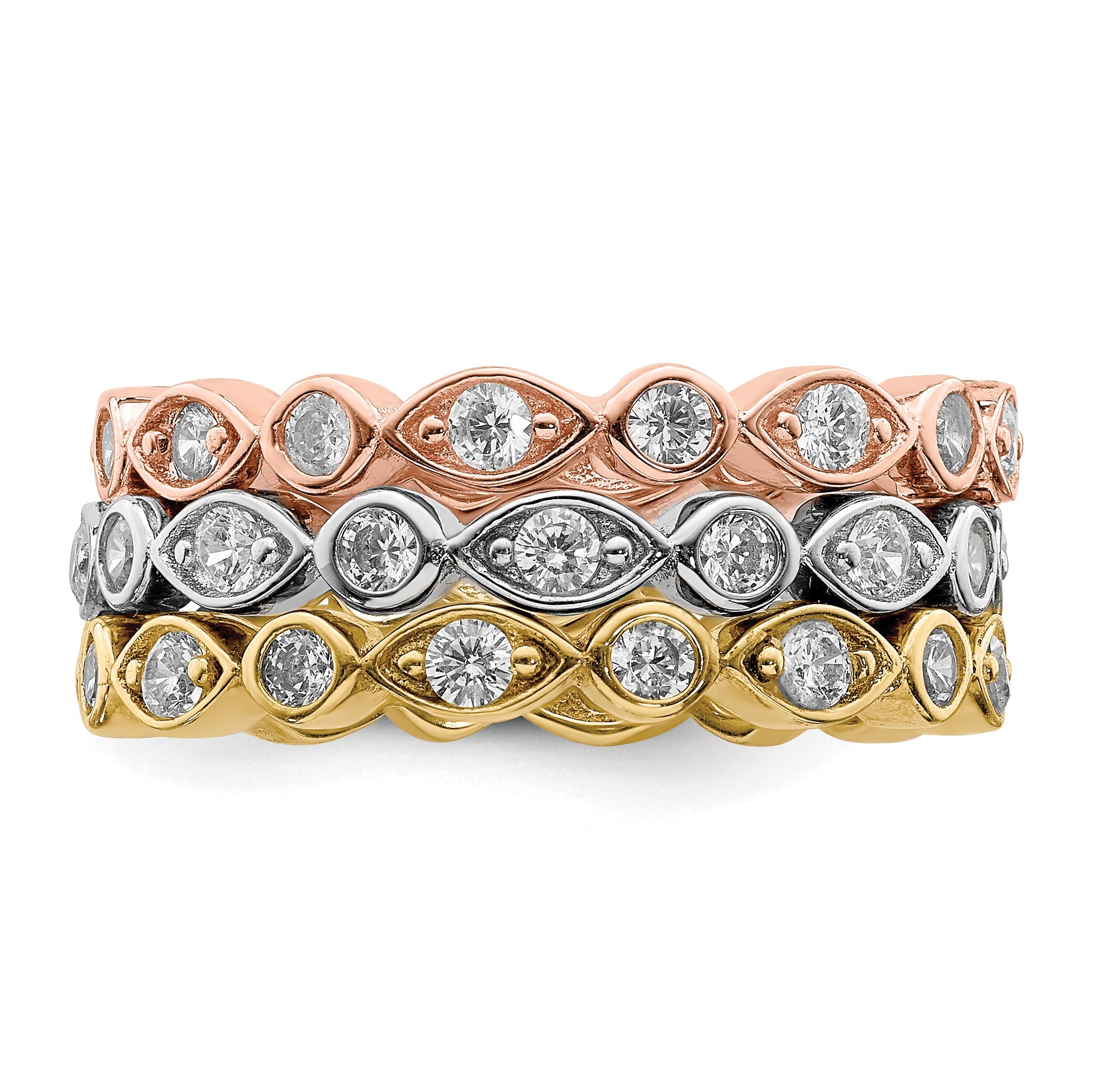 Sterlingsilber Vermeil Trio Zirkonia Rings