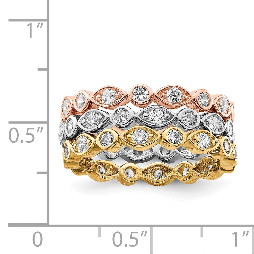 Sterlingsilber Vermeil Trio Zirkonia Rings