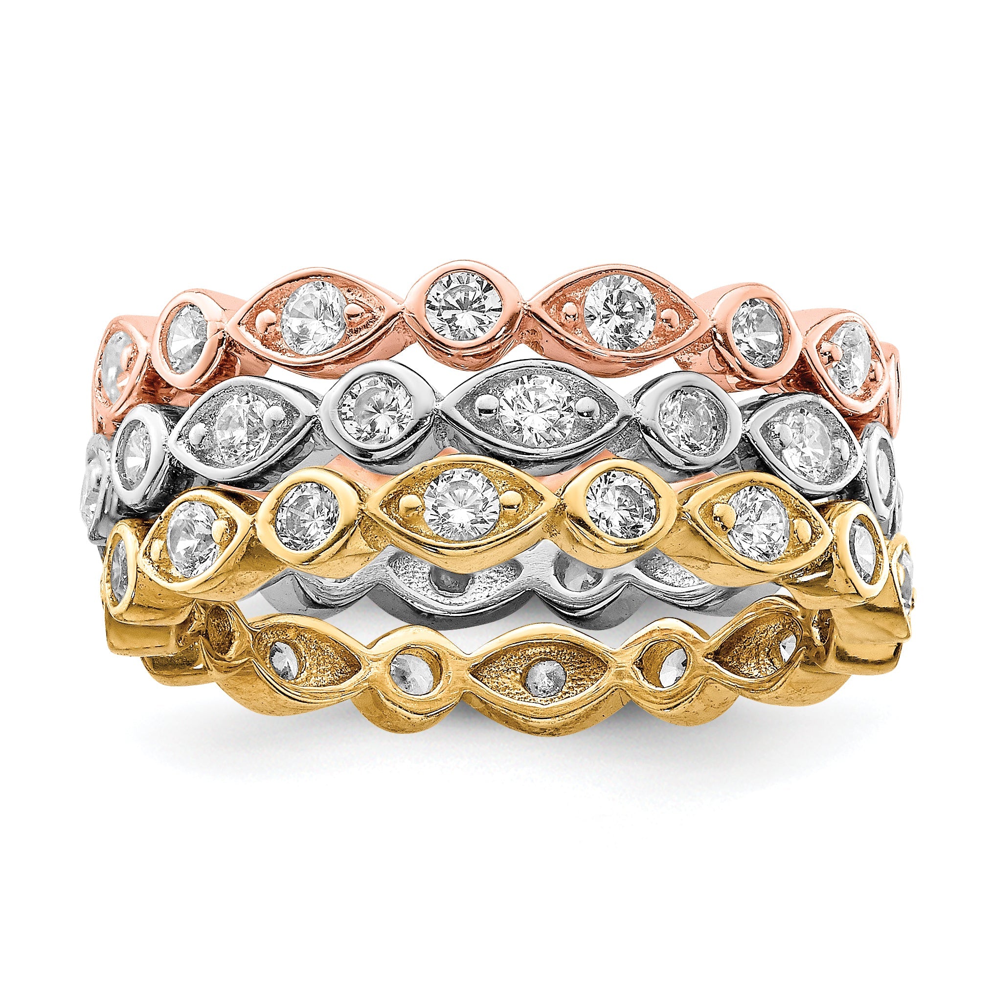 Sterlingsilber Vermeil Trio Zirkonia Rings