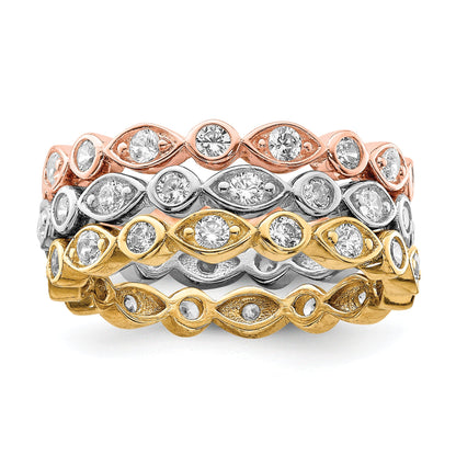 Sterlingsilber Vermeil Trio Zirkonia Rings