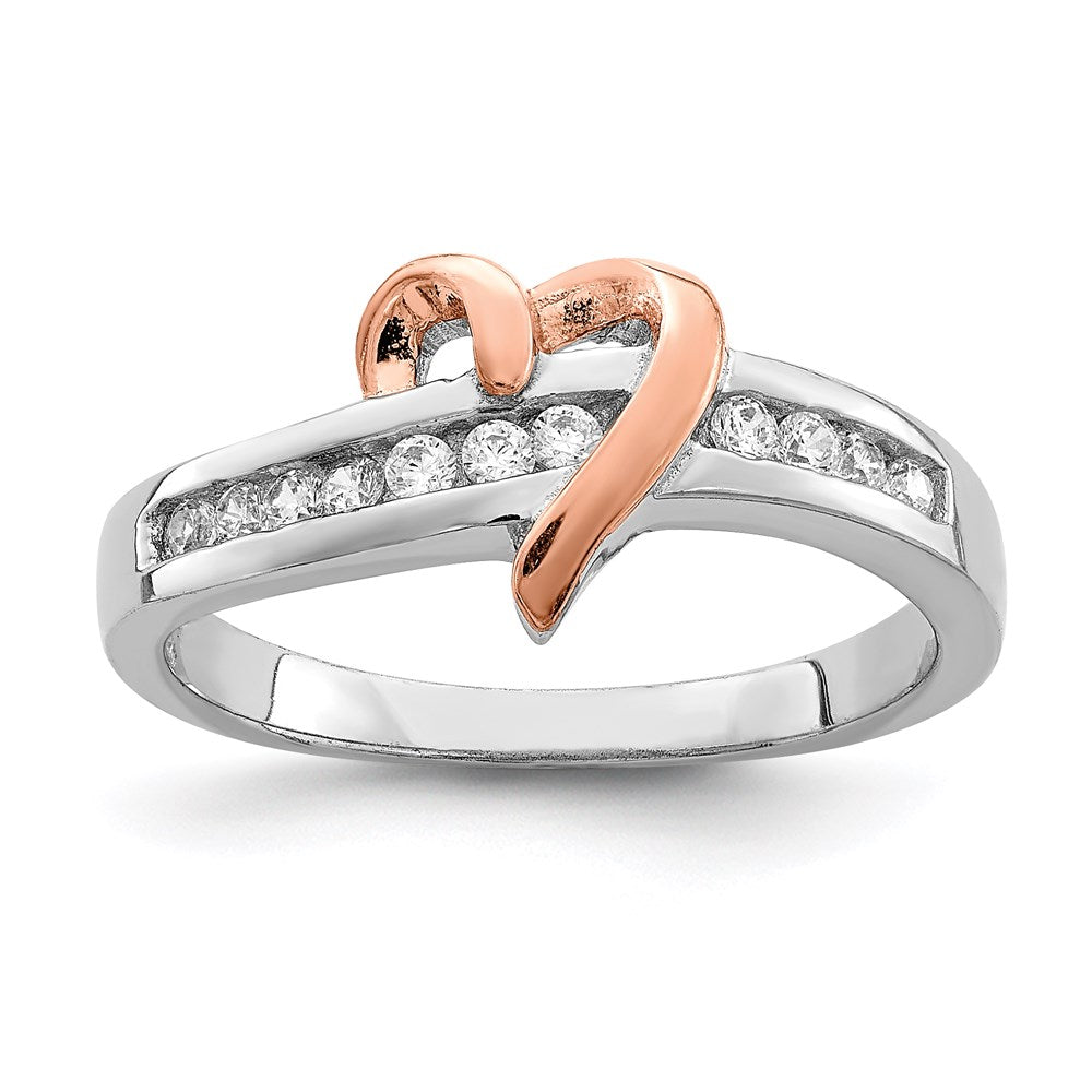 Sterlingsilber Rhodiniert Vermeil Poliert Herz Zirkonia Ring