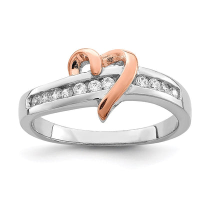 Sterlingsilber Rhodiniert Vermeil Poliert Herz Zirkonia Ring
