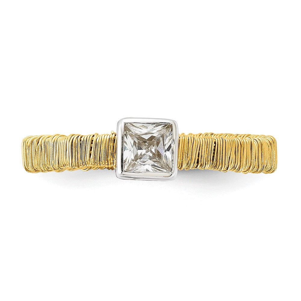 Sterlingsilber mit Goldfarben Vermeil Draht Wrapped Zirkonia Ring (size 7 Nur)