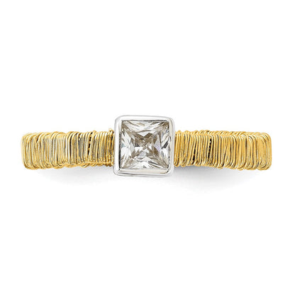 Sterlingsilber mit Goldfarben Vermeil Draht Wrapped Zirkonia Ring (size 7 Nur)