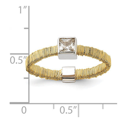 Sterlingsilber mit Goldfarben Vermeil Draht Wrapped Zirkonia Ring (size 7 Nur)