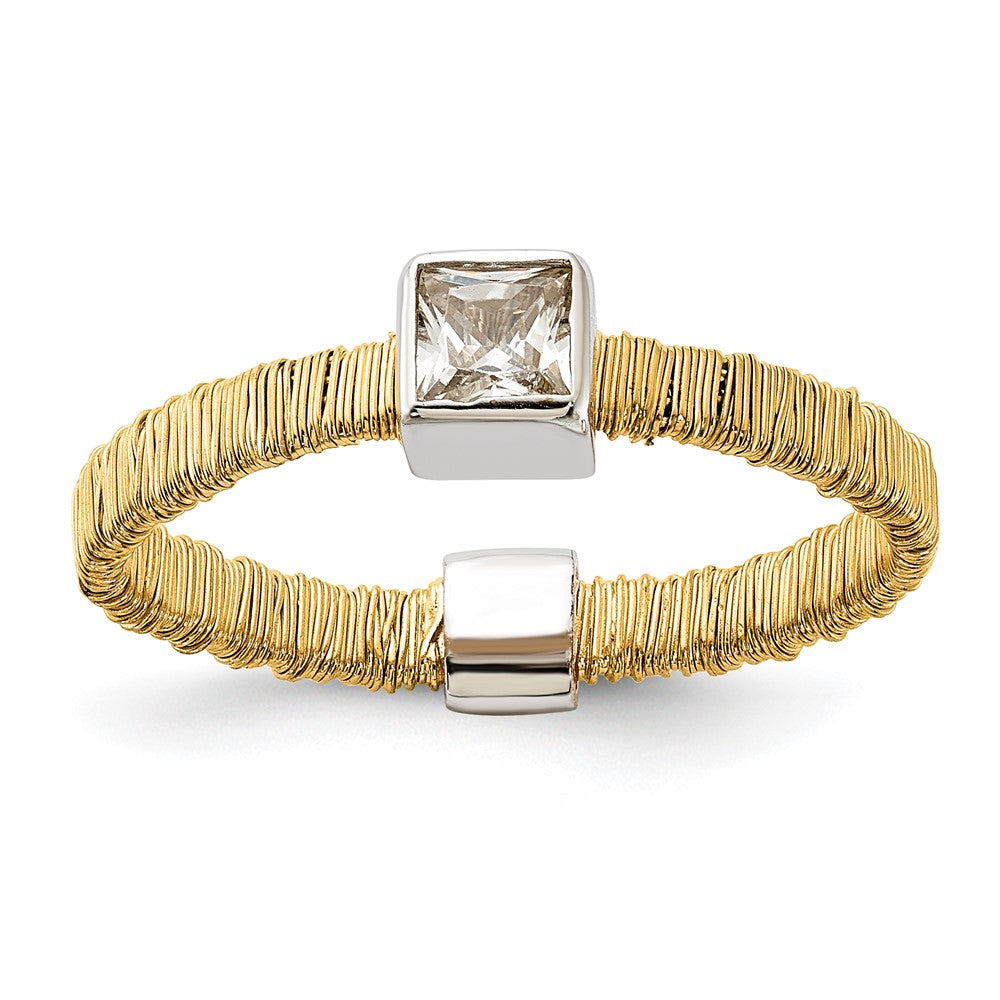 Sterlingsilber mit Goldfarben Vermeil Draht Wrapped Zirkonia Ring (size 7 Nur)