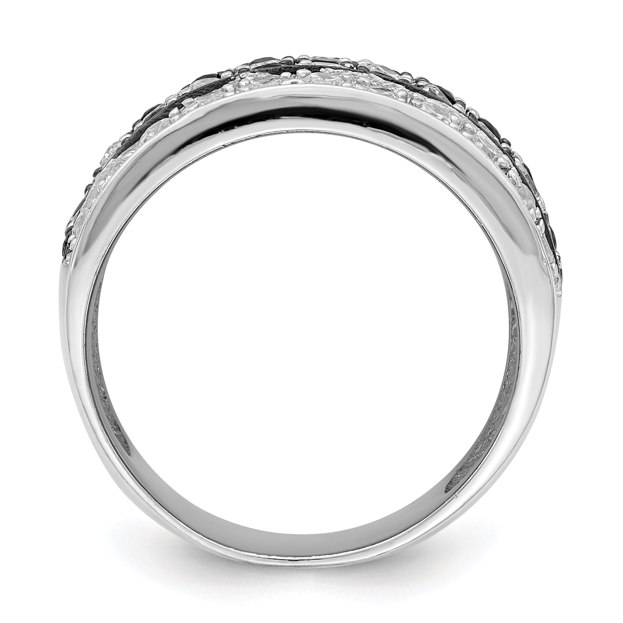 Sterlingsilber Rhodium Schwarz & Weiß Zirkonia Schachbrett Ring