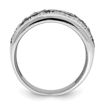 Sterlingsilber Rhodium Schwarz & Weiß Zirkonia Schachbrett Ring