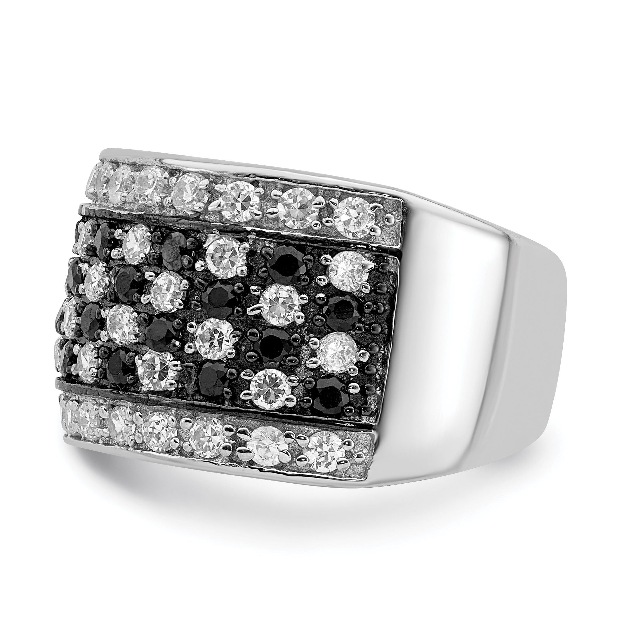 Sterlingsilber Rhodium Schwarz & Weiß Zirkonia Schachbrett Ring