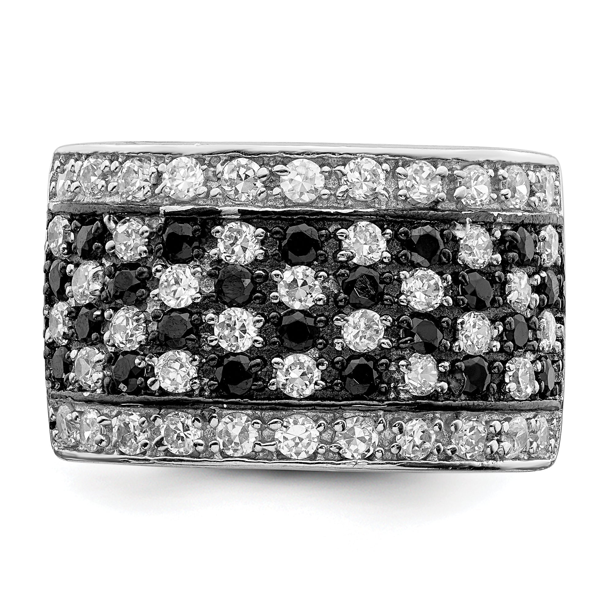 Sterlingsilber Rhodium Schwarz & Weiß Zirkonia Schachbrett Ring