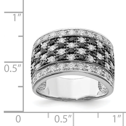 Sterlingsilber Rhodium Schwarz & Weiß Zirkonia Schachbrett Ring